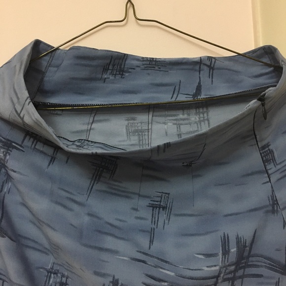 Abstract Blue Grid Print Zip Up Maxi Skirt - Picture 3 of 3